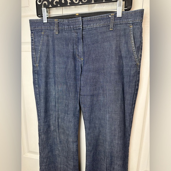 THEORY Wide Leg Flare Denim Trouser Jeans Dark Wash Workwear Career Low Rise - Picture 3 of 11